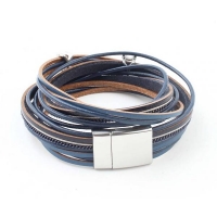 Wikkelarmband sterren leer blauw